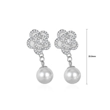 Load image into Gallery viewer, 925 Sterling Silver Fashion Elegant Camellia Imitation Pearl Earrings with Cubic Zirconia