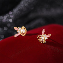 Load image into Gallery viewer, 925 Sterling Silver Plated Gold Simple Cute Enamel Rabbit Imitation Pearl Stud Earrings with Cubic Zirconia