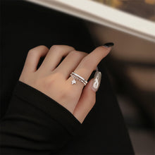 Load image into Gallery viewer, 925 Sterling Silver Fashion Simple Star Tassel Double Layer Adjustable Open Ring with Cubic Zirconia