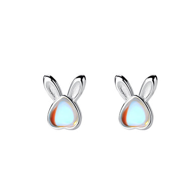 925 Sterling Silver Simple Cute Rabbit Moonstone Stud Earrings