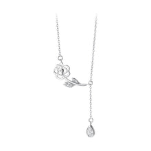 Load image into Gallery viewer, 925 Sterling Silver Fashion Simple Rose Water Drop Tassel Pendant with Cubic Zirconia and Necklace