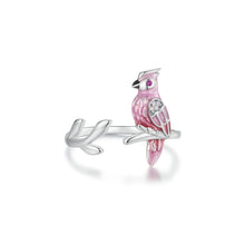 Load image into Gallery viewer, 925 Sterling Silver Fashion Simple Enamel Pink Parrot Adjustable Open Ring with Cubic Zirconia