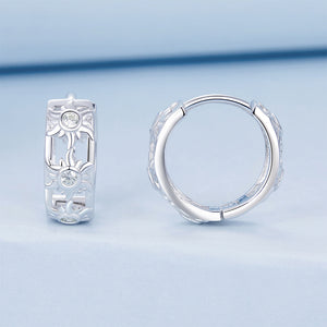 925 Sterling Silver Fashion Creative Sun Pattern Geometric Earrings with Cubic Zirconia