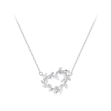 Load image into Gallery viewer, 925 Sterling Silver Fashion Simple Leaf Hollow Heart-shaped Pendant with Cubic Zirconia and Necklace