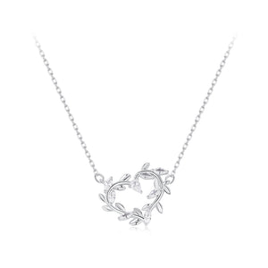 925 Sterling Silver Fashion Simple Leaf Hollow Heart-shaped Pendant with Cubic Zirconia and Necklace