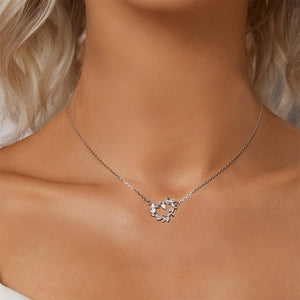 925 Sterling Silver Fashion Simple Leaf Hollow Heart-shaped Pendant with Cubic Zirconia and Necklace