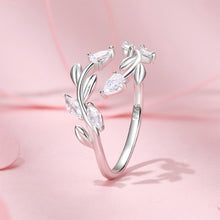 Load image into Gallery viewer, 925 Sterling Silver Simple Fashion Leaf Adjustable Open Ring with Cubic Zirconia