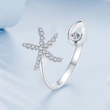 Load image into Gallery viewer, 925 Sterling Silver Fashion Simple Starfish Adjustable Open Ring with Cubic Zirconia