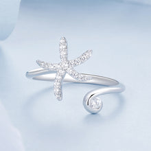 Load image into Gallery viewer, 925 Sterling Silver Fashion Simple Starfish Adjustable Open Ring with Cubic Zirconia