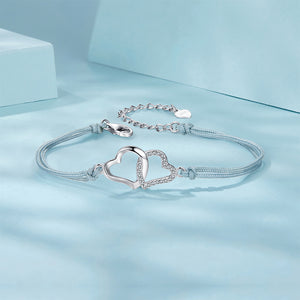 925 Sterling Silver Fashion Simple Hollow Double Heart Bracelet with Cubic Zirconia