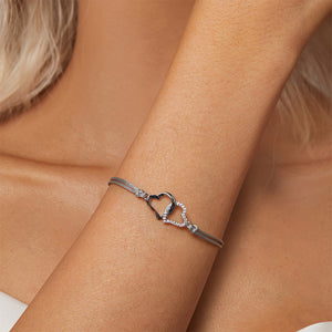 925 Sterling Silver Fashion Simple Hollow Double Heart Bracelet with Cubic Zirconia