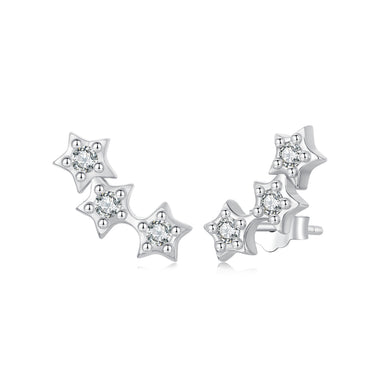 925 Sterling Silver Simple Cute Star Stud Earrings with Cubic Zirconia