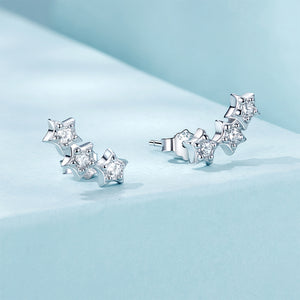 925 Sterling Silver Simple Cute Star Stud Earrings with Cubic Zirconia