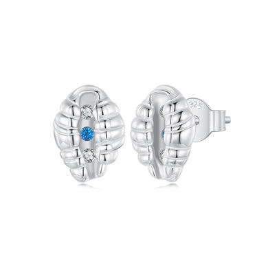 925 Sterling Silver Fashion Simple Shell Stud Earrings with Cubic Zirconia