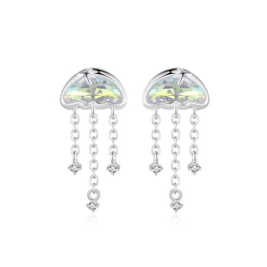 925 Sterling Silver Fashion Simple Jellyfish Tassel Earrings with Cubic Zirconia