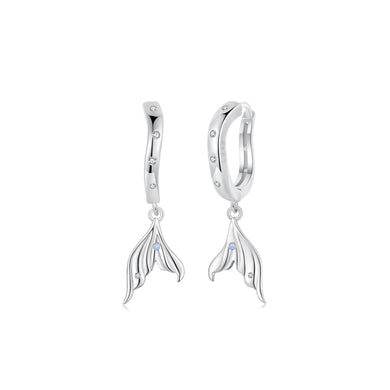 925 Sterling Silver Fashion Temperament Fish Tail Earrings with Cubic Zirconia