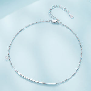 925 Sterling Silver Fashion Simple Strip Geometric Ball Chain Anklet with Cubic Zirconia