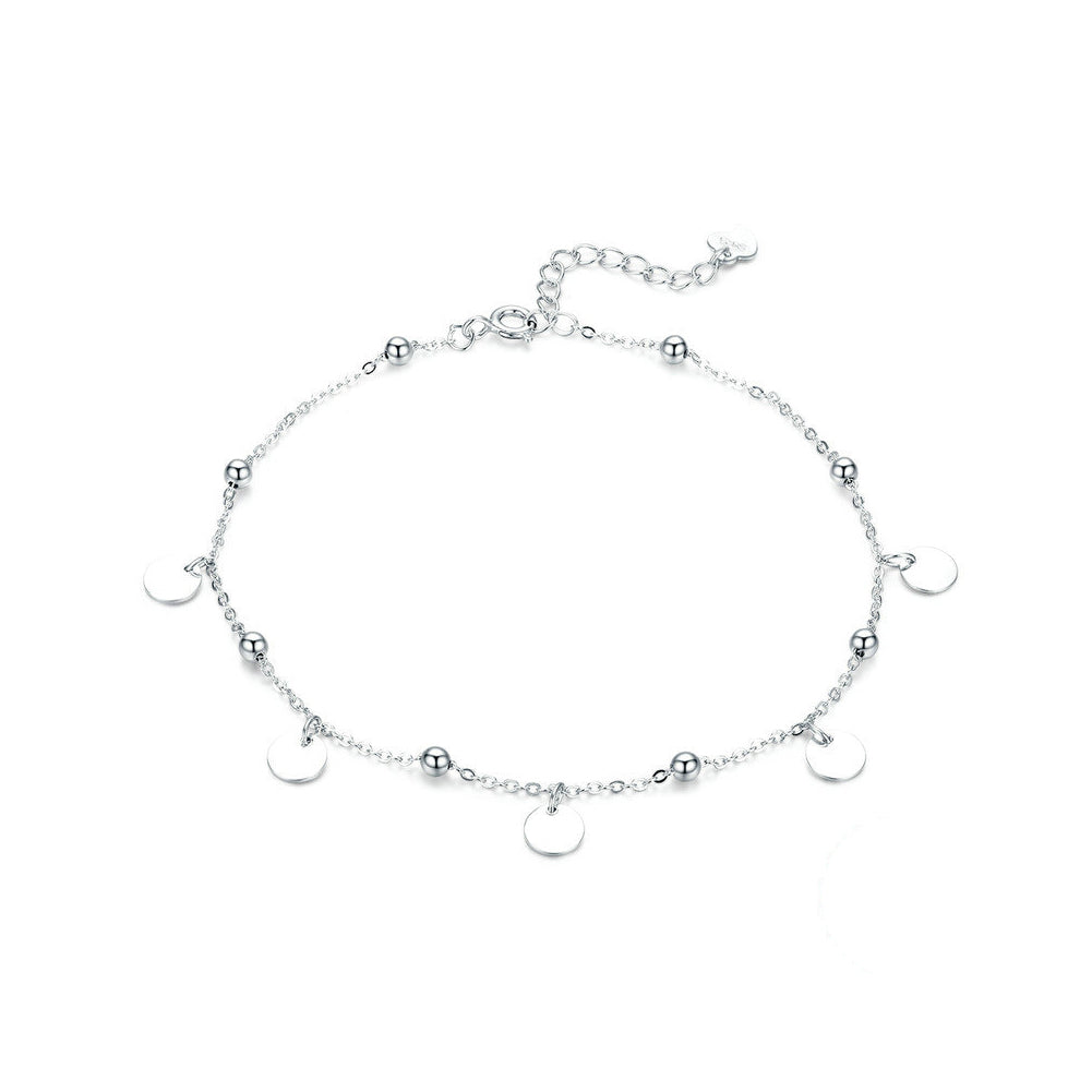 925 Sterling Silver Fashion Simple Geometric Disc Ball Chain Anklet