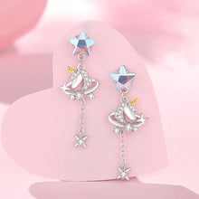 Load image into Gallery viewer, 925 Sterling Silver Fashion Creative Unicorn Star Tassel Earrings with Cubic Zirconia