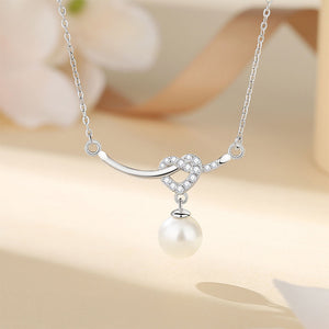 925 Sterling Silver Fashion and Creative Heart-shaped Smile Imitation Pearl Pendant with Cubic Zirconia and Necklace