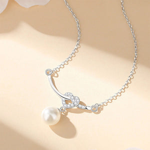 925 Sterling Silver Fashion and Creative Heart-shaped Smile Imitation Pearl Pendant with Cubic Zirconia and Necklace