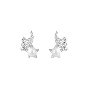 925 Sterling Silver Fashion Temperament Star Imitation Pearl Stud Earrings with Cubic Zirconia