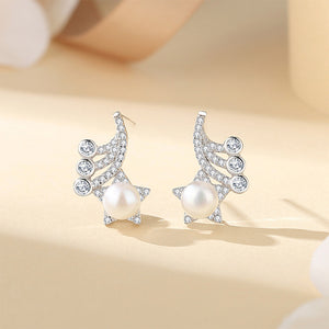 925 Sterling Silver Fashion Temperament Star Imitation Pearl Stud Earrings with Cubic Zirconia