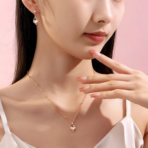 925 Sterling Silver Plated Rose Gold Fashion Simple Planet Heart-shaped Imitation Pearl Pendant with Cubic Zirconia and Necklace
