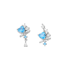 Load image into Gallery viewer, 925 Sterling Silver Fashion Heart-shaped Tassel Earrings with Blue Cubic Zirconia