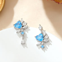 Load image into Gallery viewer, 925 Sterling Silver Fashion Heart-shaped Tassel Earrings with Blue Cubic Zirconia