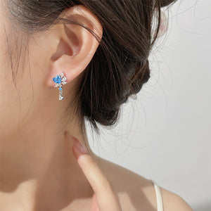 925 Sterling Silver Fashion Heart-shaped Tassel Earrings with Blue Cubic Zirconia