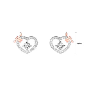 925 Sterling Silver Simple Sweet Knotted Heart Stud Earrings with Cubic Zirconia