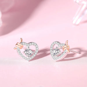 925 Sterling Silver Simple Sweet Knotted Heart Stud Earrings with Cubic Zirconia