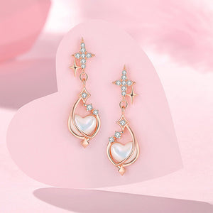 925 Sterling Silver Plated Rose Gold Fashion Elegant Planet Heart Imitation Pearl Earrings with Cubic Zirconia