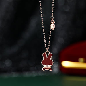 925 Sterling Silver Plated Rose Gold Simple Cute Enamel Rabbit Pendant with Necklace