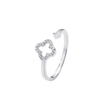 Load image into Gallery viewer, 925 Sterling Silver Fashion Simple Hollow Four-leafed Clover Adjustable Open Ring with Cubic Zirconia