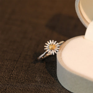 925 Sterling Silver Fashion Simple Daisy Adjustable Ring