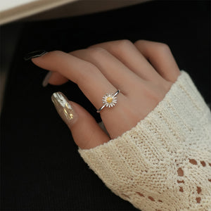 925 Sterling Silver Fashion Simple Daisy Adjustable Ring