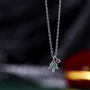 925 Sterling Silver Simple and Fashion Christmas Tree Pendant with Cubic Zirconia and Necklace