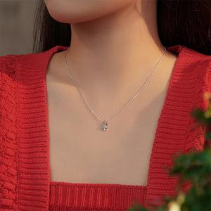 925 Sterling Silver Simple and Fashion Christmas Tree Pendant with Cubic Zirconia and Necklace