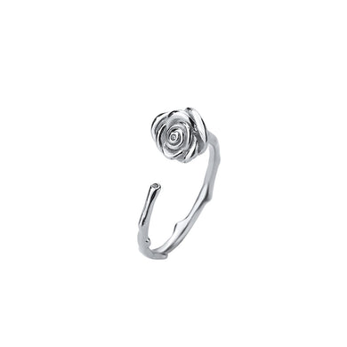 925 Sterling Silver Romantic and Fashion Rose Adjustable Open Ring