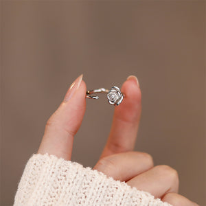 925 Sterling Silver Romantic and Fashion Rose Adjustable Open Ring
