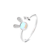 Load image into Gallery viewer, 925 Sterling Silver Simple Cute Rabbit Moonstone Adjustable Open Ring with Cubic Zirconia
