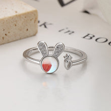 Load image into Gallery viewer, 925 Sterling Silver Simple Cute Rabbit Moonstone Adjustable Open Ring with Cubic Zirconia