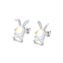 Load image into Gallery viewer, 925 Sterling Silver Simple Cute Rabbit Moonstone Stud Earrings with Cubic Zirconia