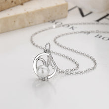 Load image into Gallery viewer, 925 Sterling Silver Fashion Simple Rabbit Imitation Pearl Moon Pendant with Necklace