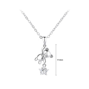 925 Sterling Silver Fashion Simple Little Bear Star Pendant with Cubic Zirconia and Necklace
