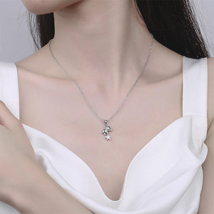 925 Sterling Silver Fashion Simple Little Bear Star Pendant with Cubic Zirconia and Necklace