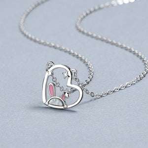 925 Sterling Silver Fashion Simple Rabbit Heart Shape Pendant with Necklace