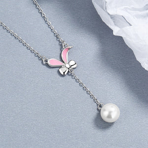 925 Sterling Silver Fashion and Simple Rabbit Tassel Imitation Pearl Pendant with Necklace